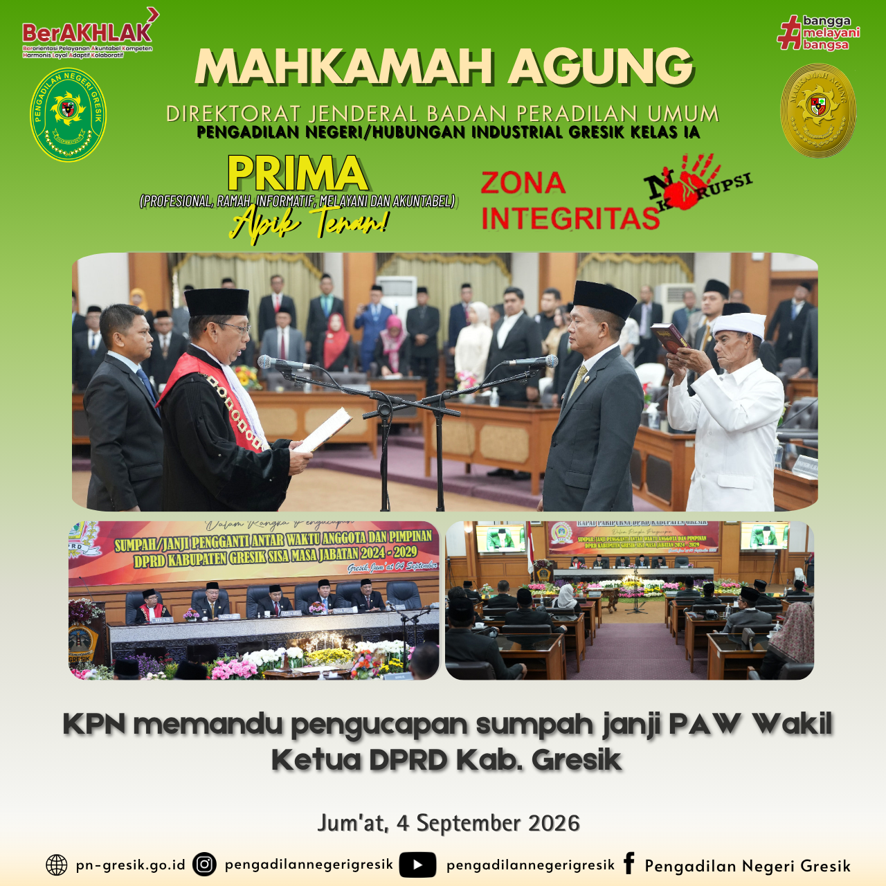 Pengucapan sumpah/janji Pergantian Antarwaktu (PAW) Wakil Ketua DPRD Kabupaten Gresik